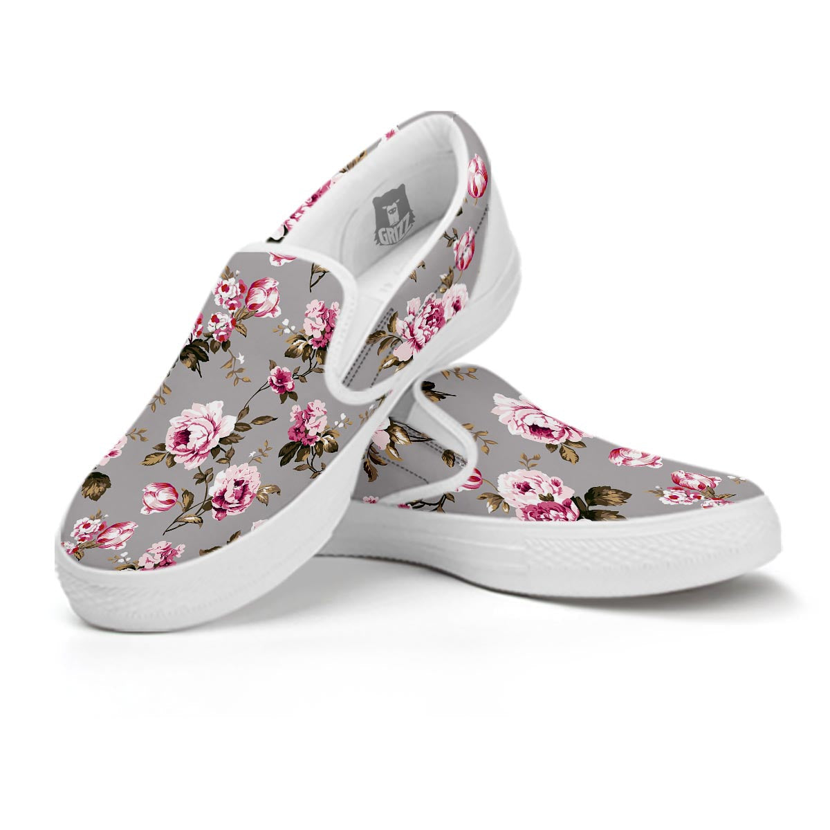 Vintage Floral Shabby Chic Print Pattern White Slip On Shoes-grizzshop