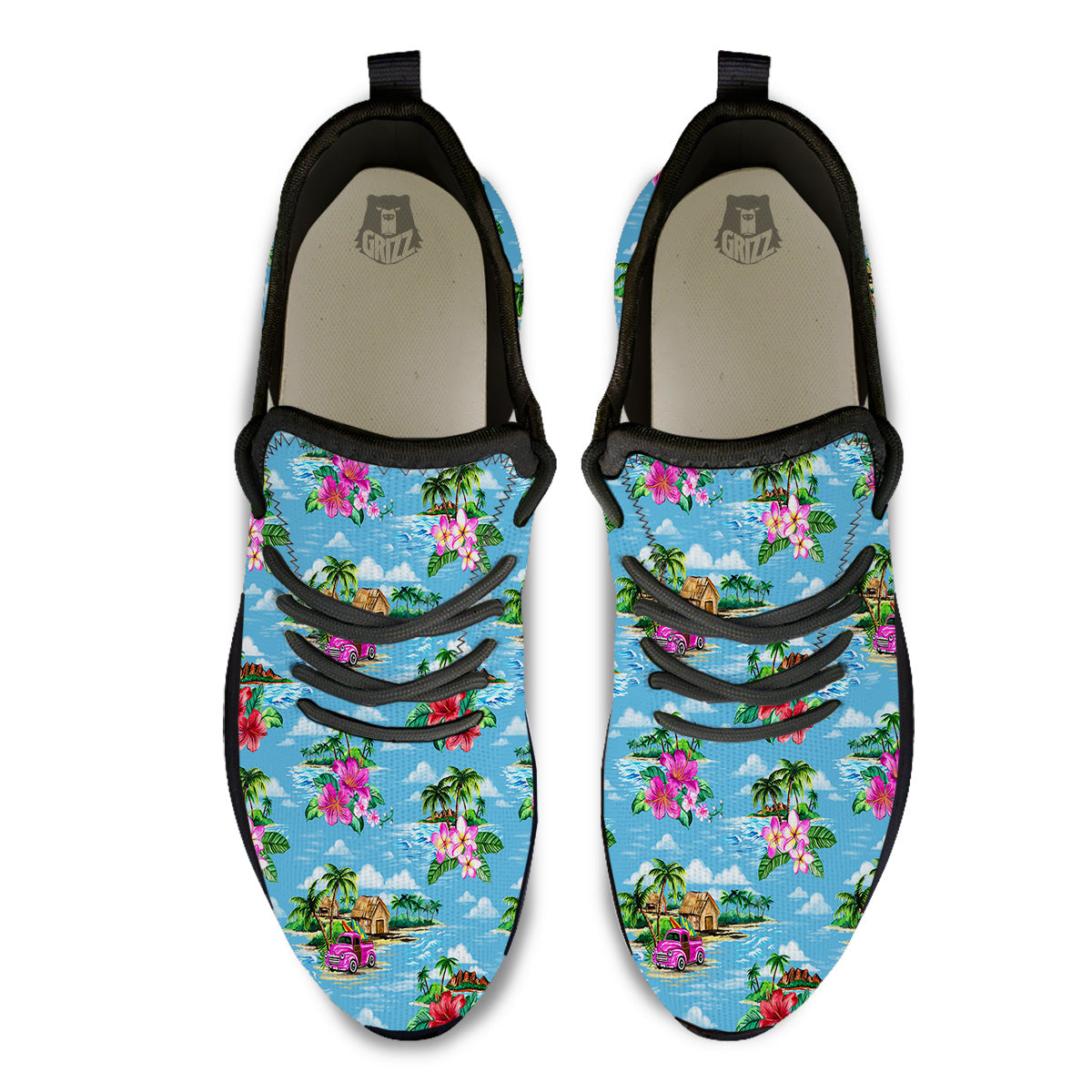 Vintage Hawaiian And Blue Sky Print Pattern Black Athletic Shoes-grizzshop
