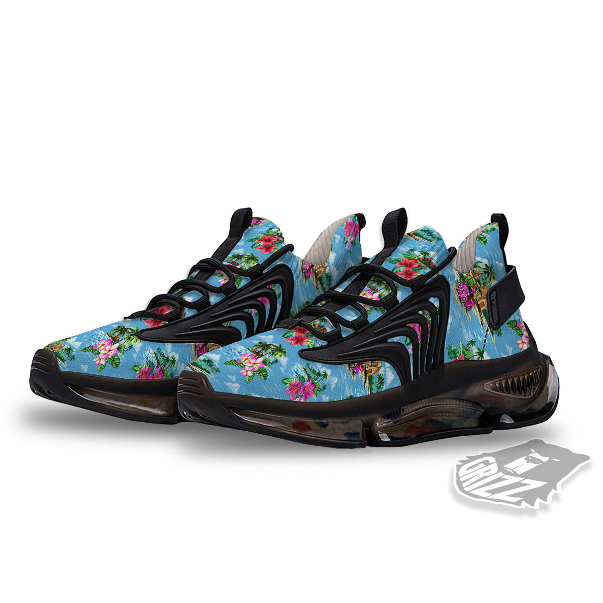 Vintage Hawaiian And Blue Sky Print Pattern Black Gym Shoes-grizzshop
