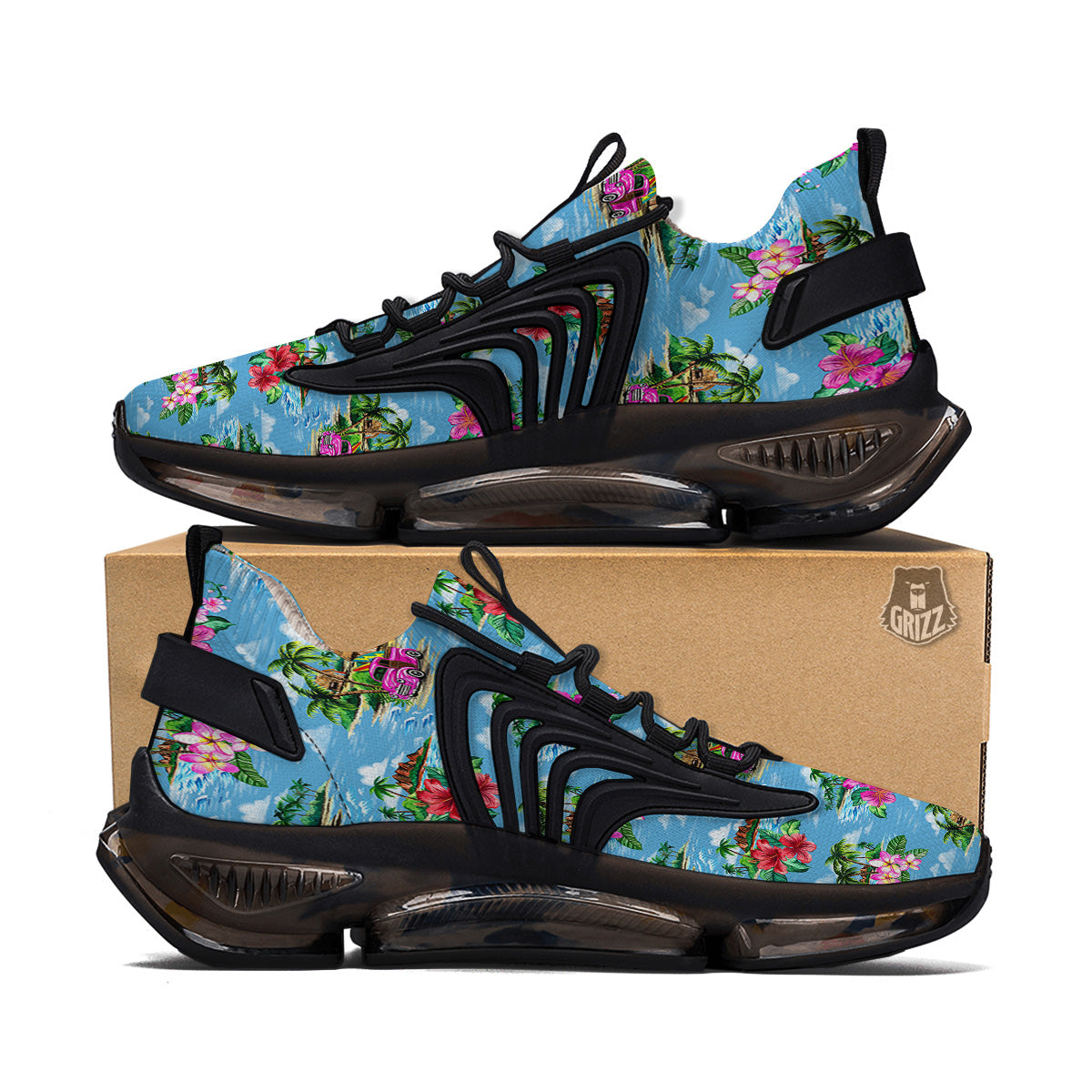 Vintage Hawaiian And Blue Sky Print Pattern Black Gym Shoes-grizzshop