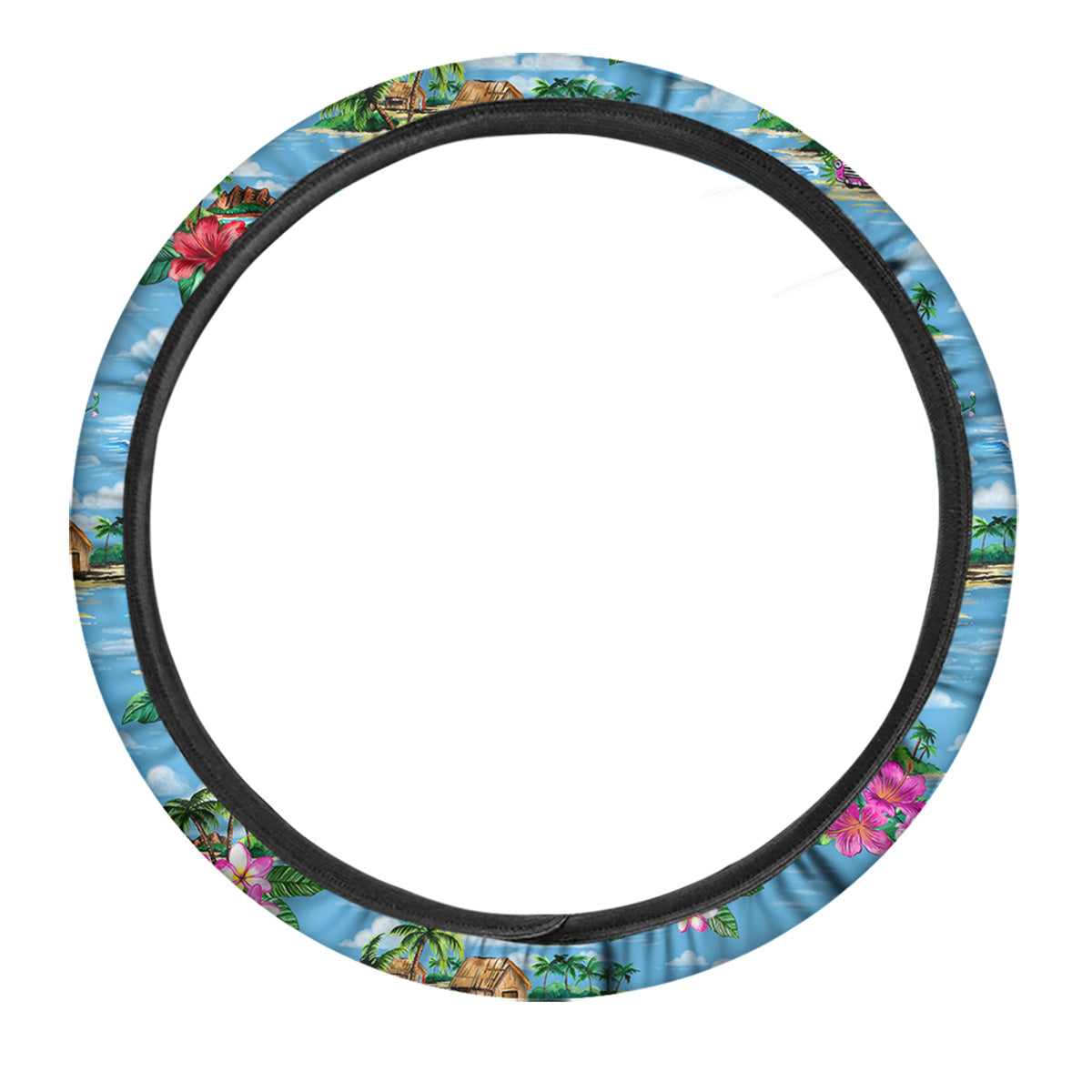 Vintage Hawaiian And Blue Sky Print Pattern Car Steering Wheel Cover-grizzshop