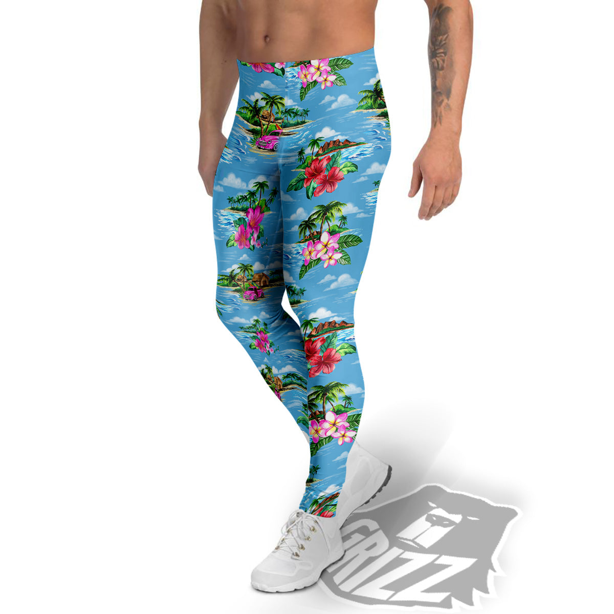 Vintage Hawaiian And Blue Sky Print Pattern Men's Leggings-grizzshop