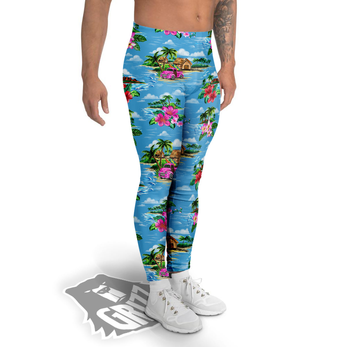 Vintage Hawaiian And Blue Sky Print Pattern Men's Leggings-grizzshop
