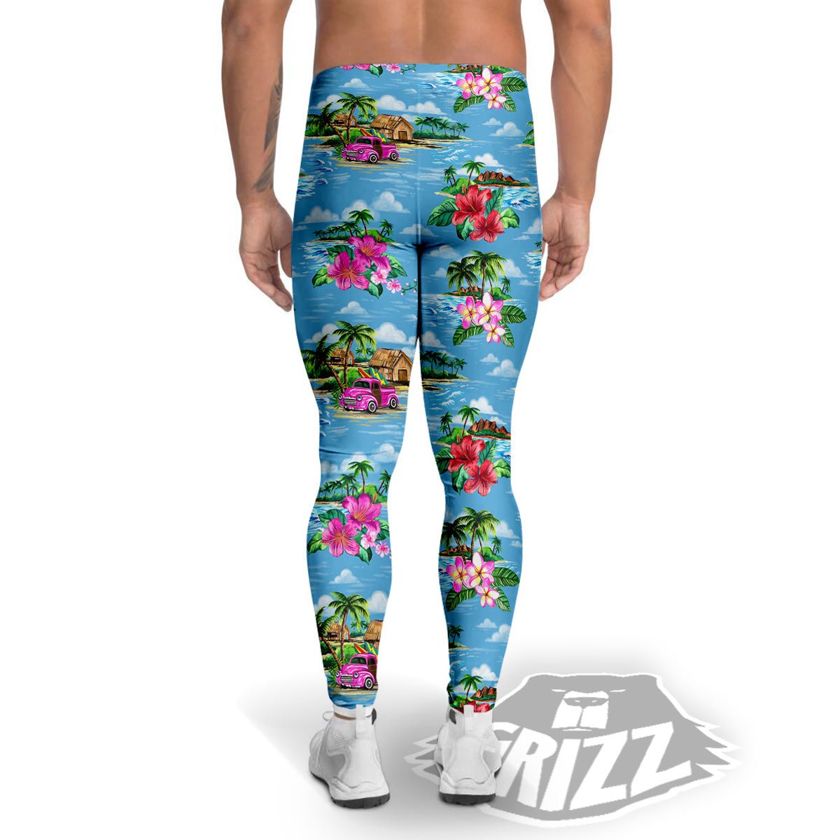 Vintage Hawaiian And Blue Sky Print Pattern Men's Leggings-grizzshop
