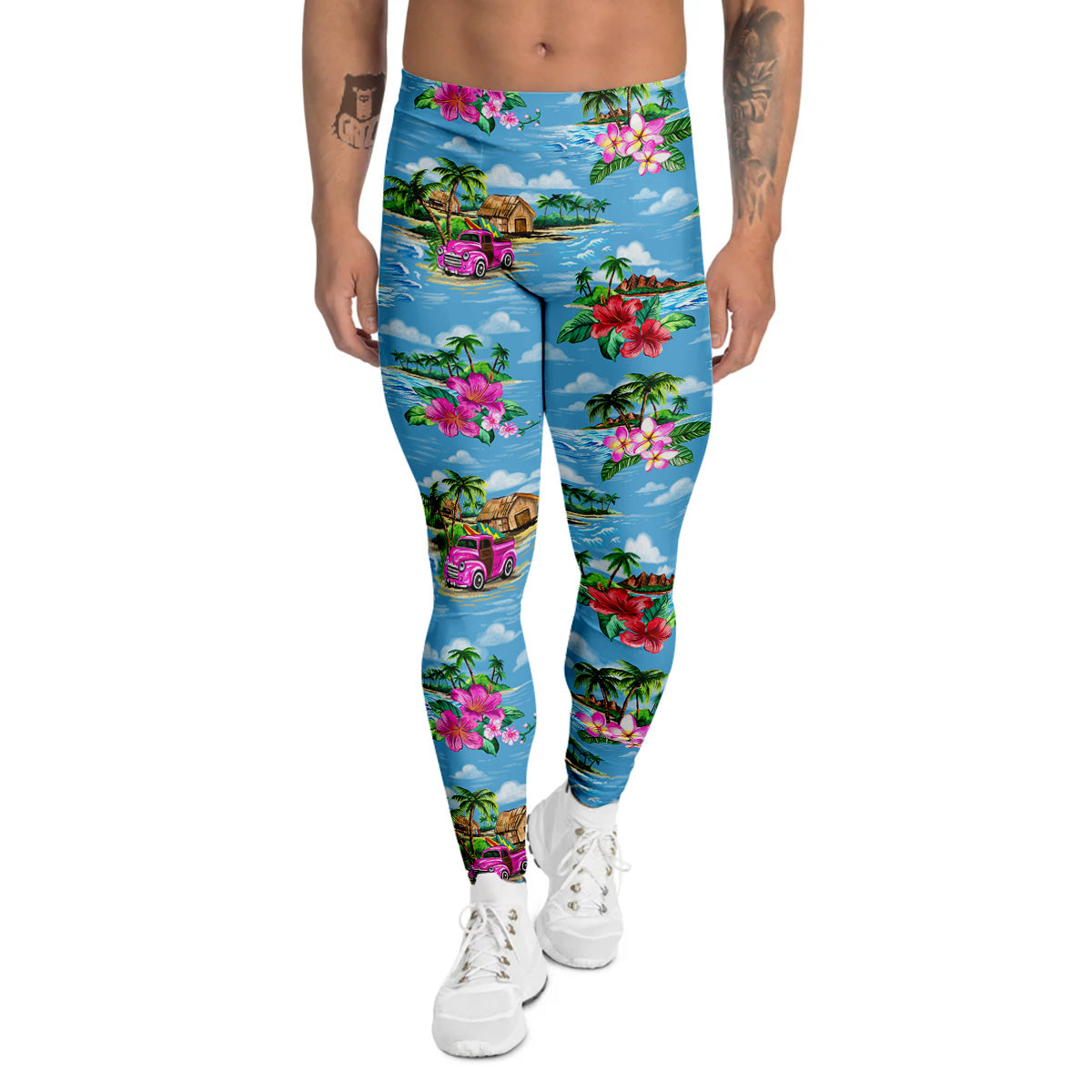 Vintage Hawaiian And Blue Sky Print Pattern Men's Leggings-grizzshop