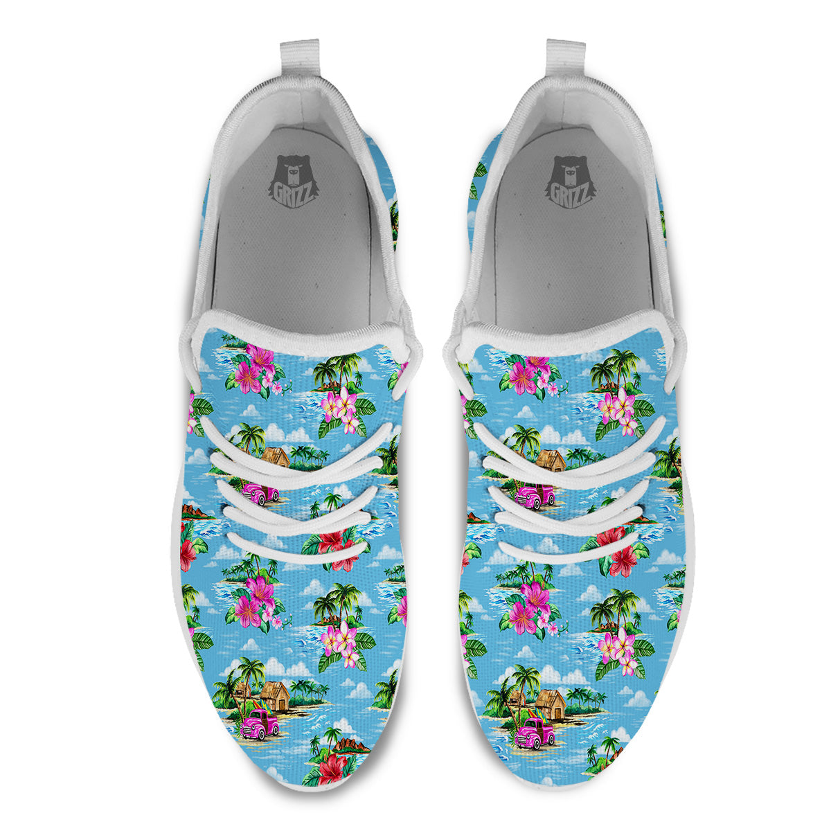 Vintage Hawaiian And Blue Sky Print Pattern White Athletic Shoes-grizzshop