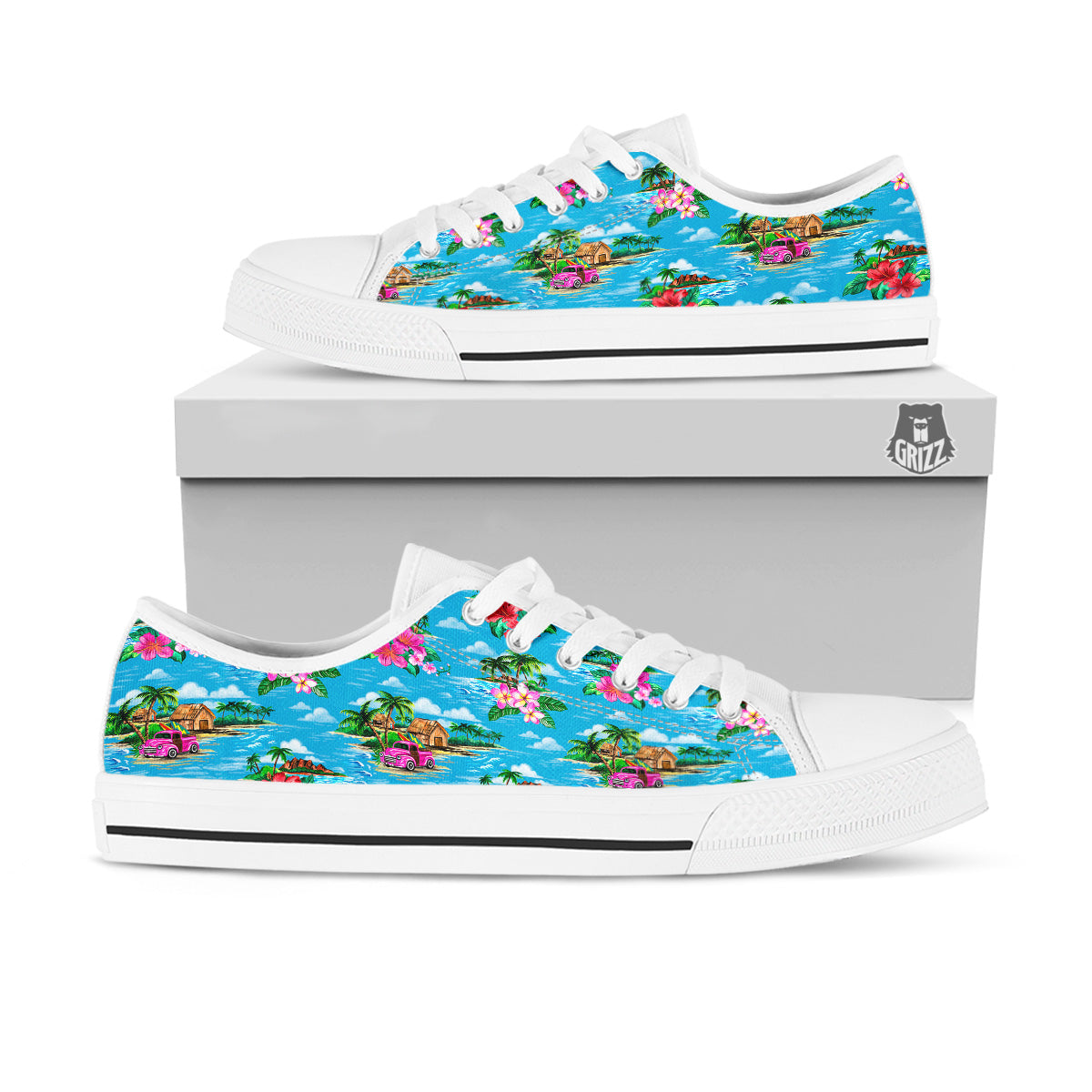 Vintage Hawaiian And Blue Sky Print Pattern White Low Top Shoes-grizzshop