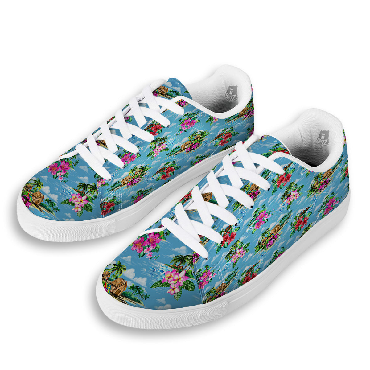 Vintage Hawaiian And Blue Sky Print Pattern White Low Top Sneakers-grizzshop