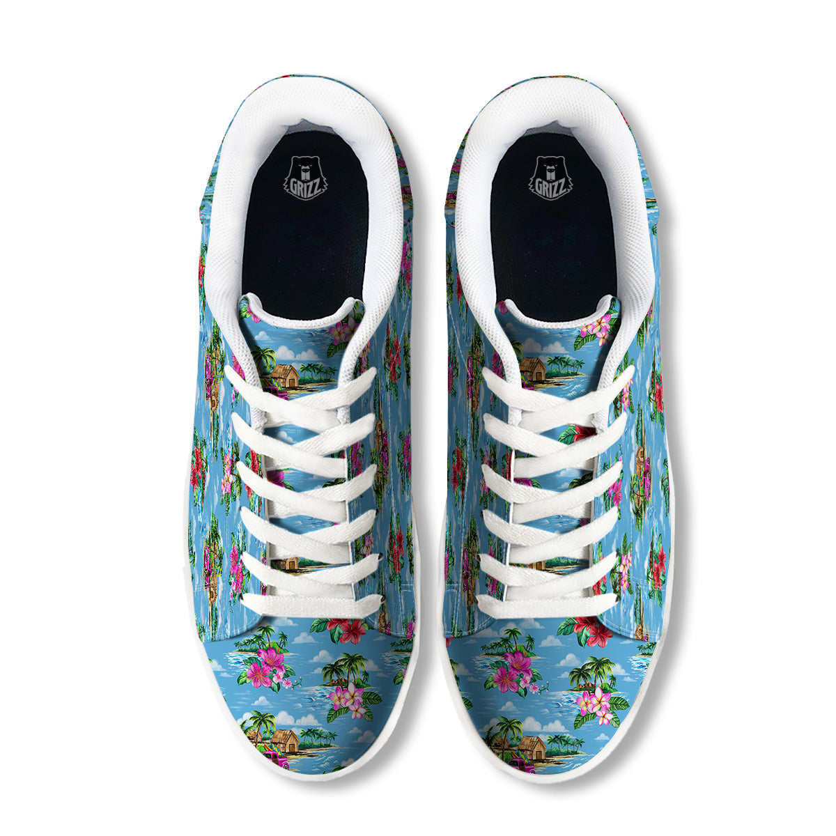 Vintage Hawaiian And Blue Sky Print Pattern White Low Top Sneakers-grizzshop