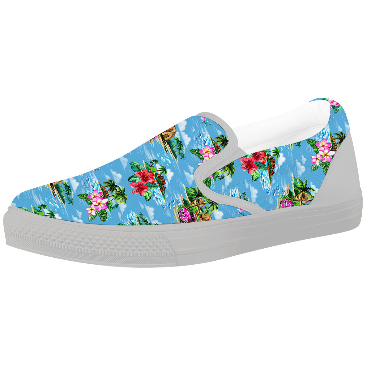 Vintage Hawaiian And Blue Sky Print Pattern White Slip On Shoes-grizzshop