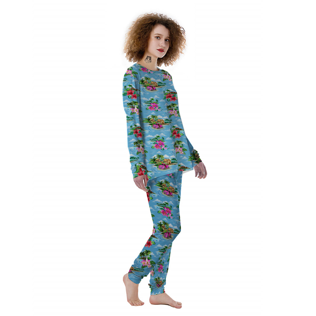 Vintage Hawaiian And Blue Sky Print Pattern Women's Pajamas-grizzshop