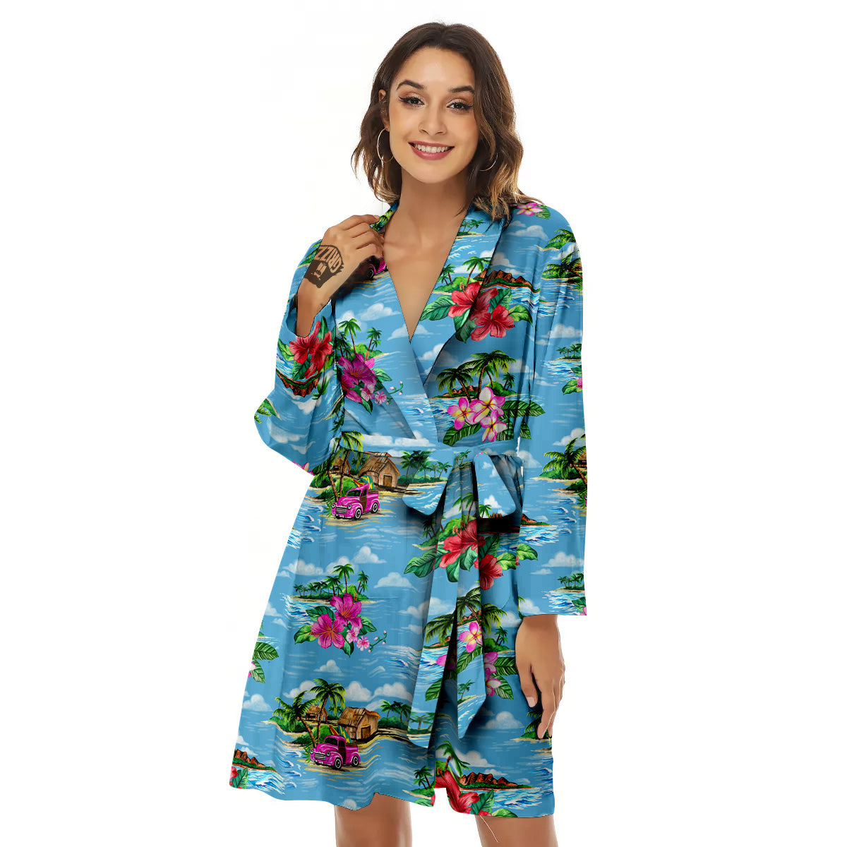 Vintage Hawaiian And Blue Sky Print Pattern Women's Robe-grizzshop