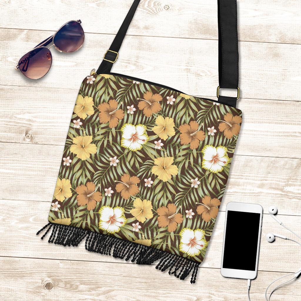 Vintage Hawaiian Floral Tropical Flower Hibiscus Palm Leaves Pattern Print Crossbody Bags-grizzshop