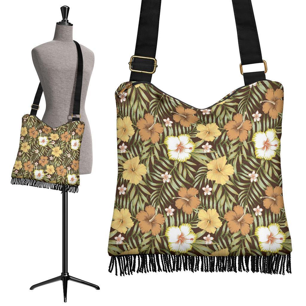 Vintage Hawaiian Floral Tropical Flower Hibiscus Palm Leaves Pattern Print Crossbody Bags-grizzshop