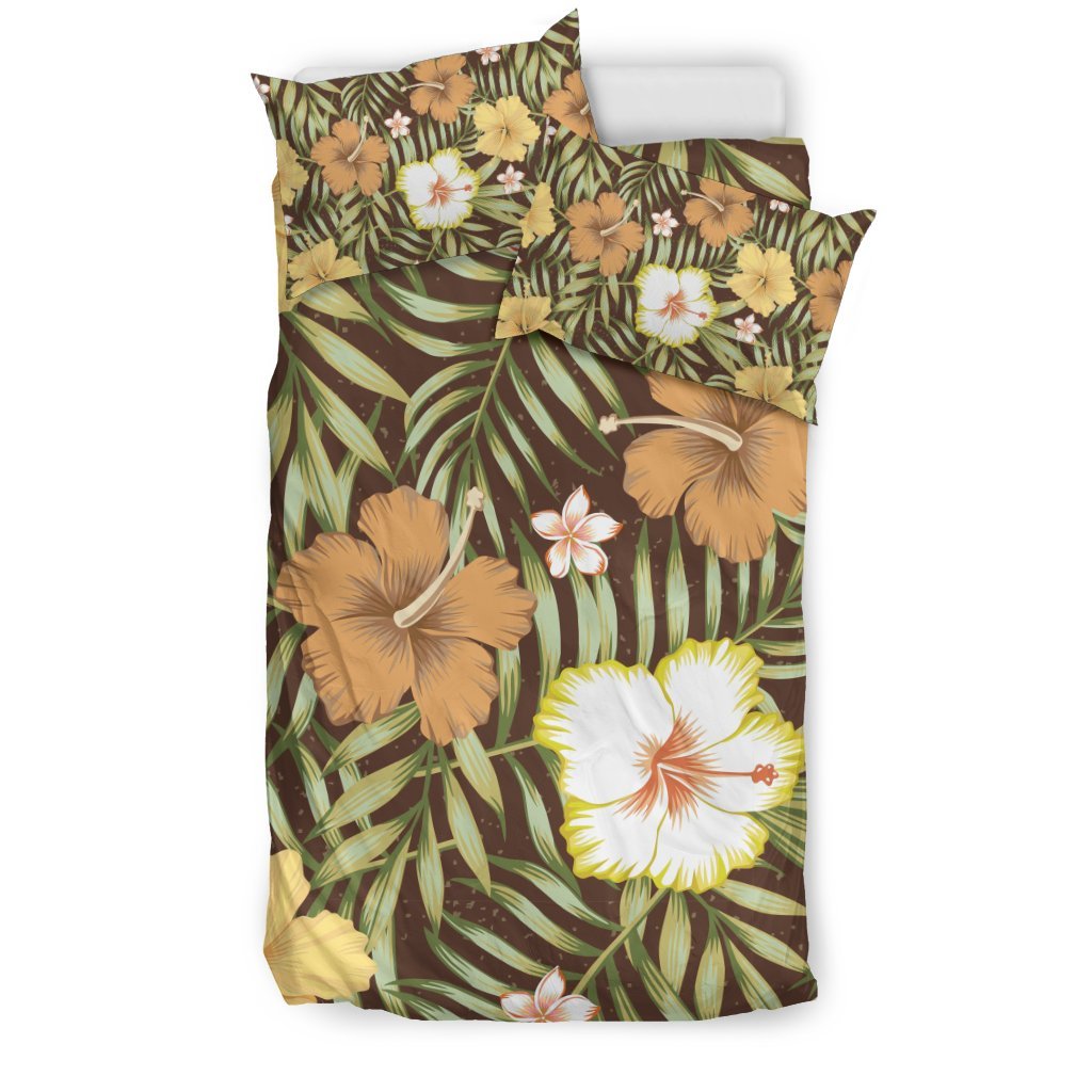 Vintage Hawaiian Floral Tropical Flower Hibiscus Palm Leaves Pattern Print Duvet Cover Bedding Set-grizzshop