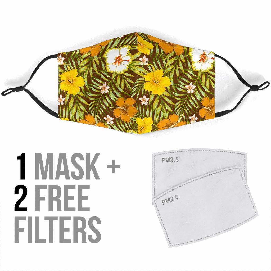 Vintage Hawaiian Floral Tropical Flower Hibiscus Palm Leaves Pattern Print Face Mask-grizzshop