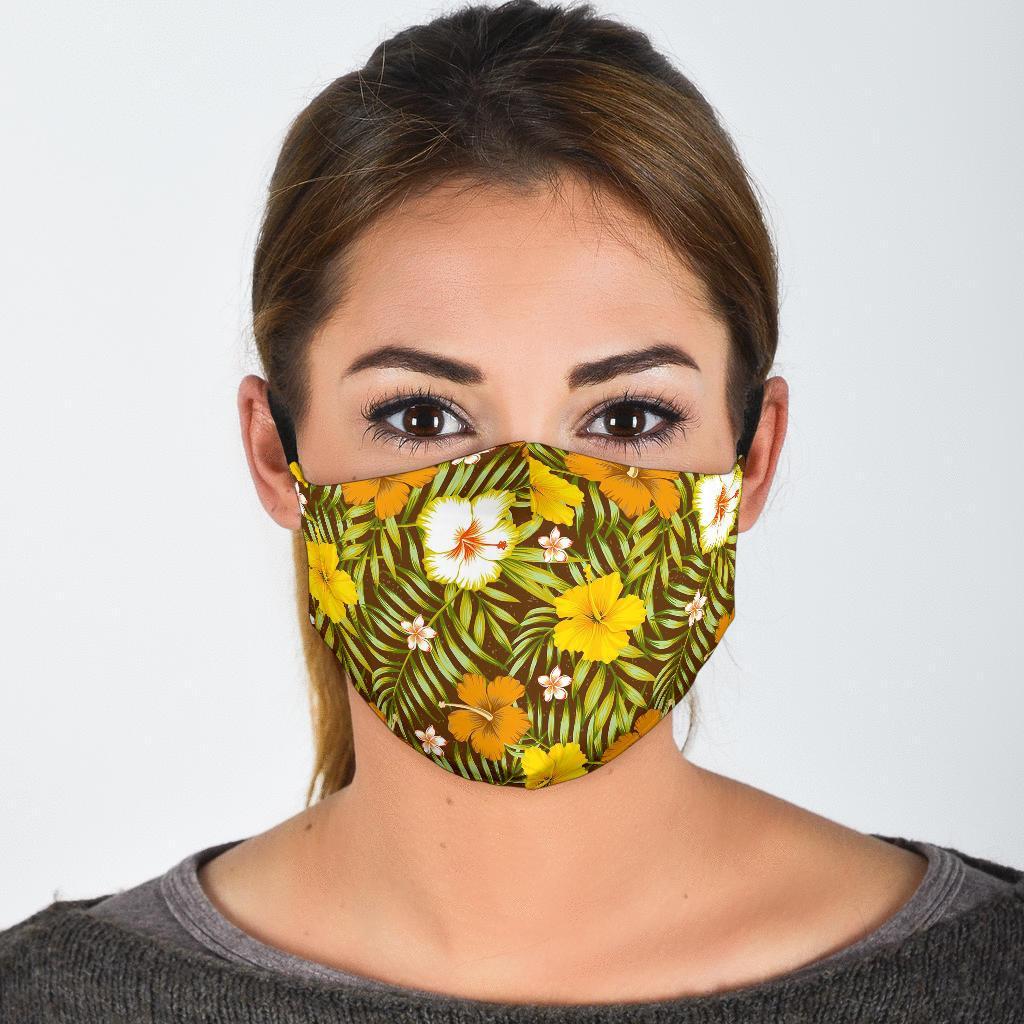 Vintage Hawaiian Floral Tropical Flower Hibiscus Palm Leaves Pattern Print Face Mask-grizzshop