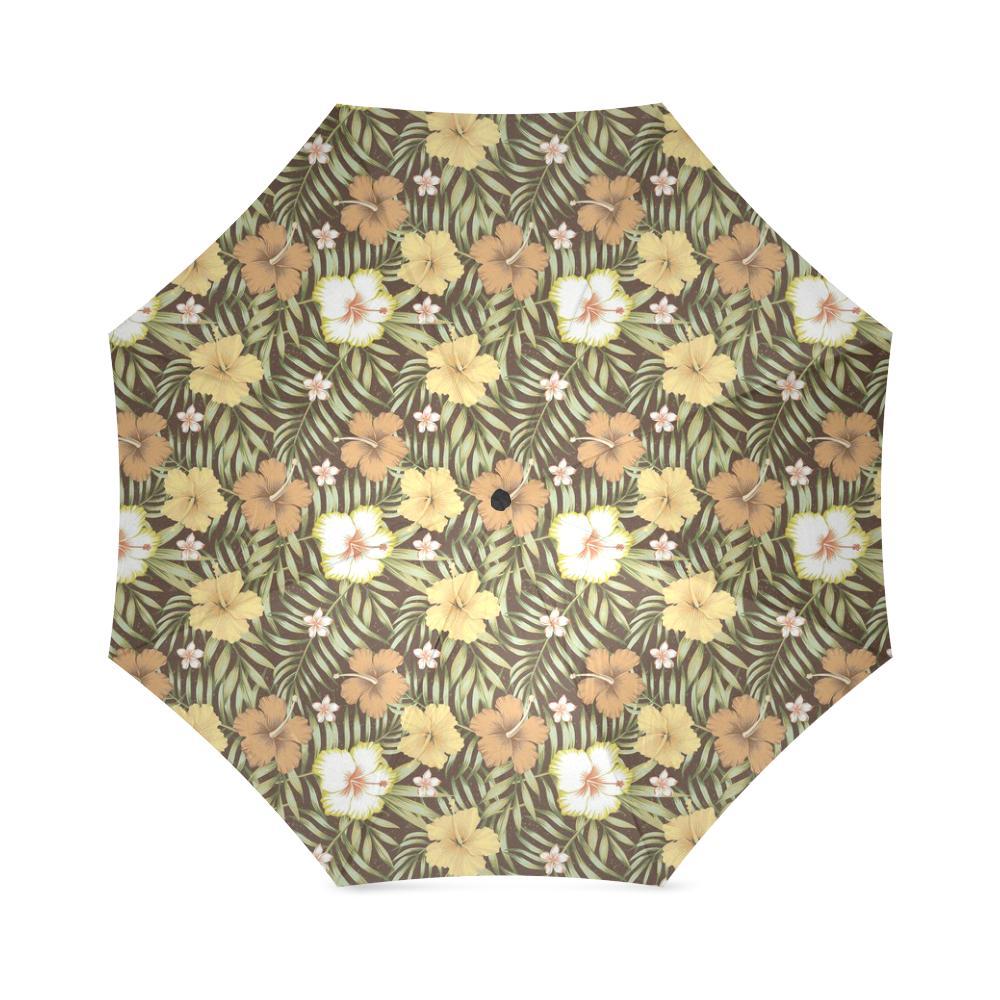 Vintage Hawaiian Floral Tropical Flower Hibiscus Palm Leaves Pattern Print Foldable Umbrella-grizzshop