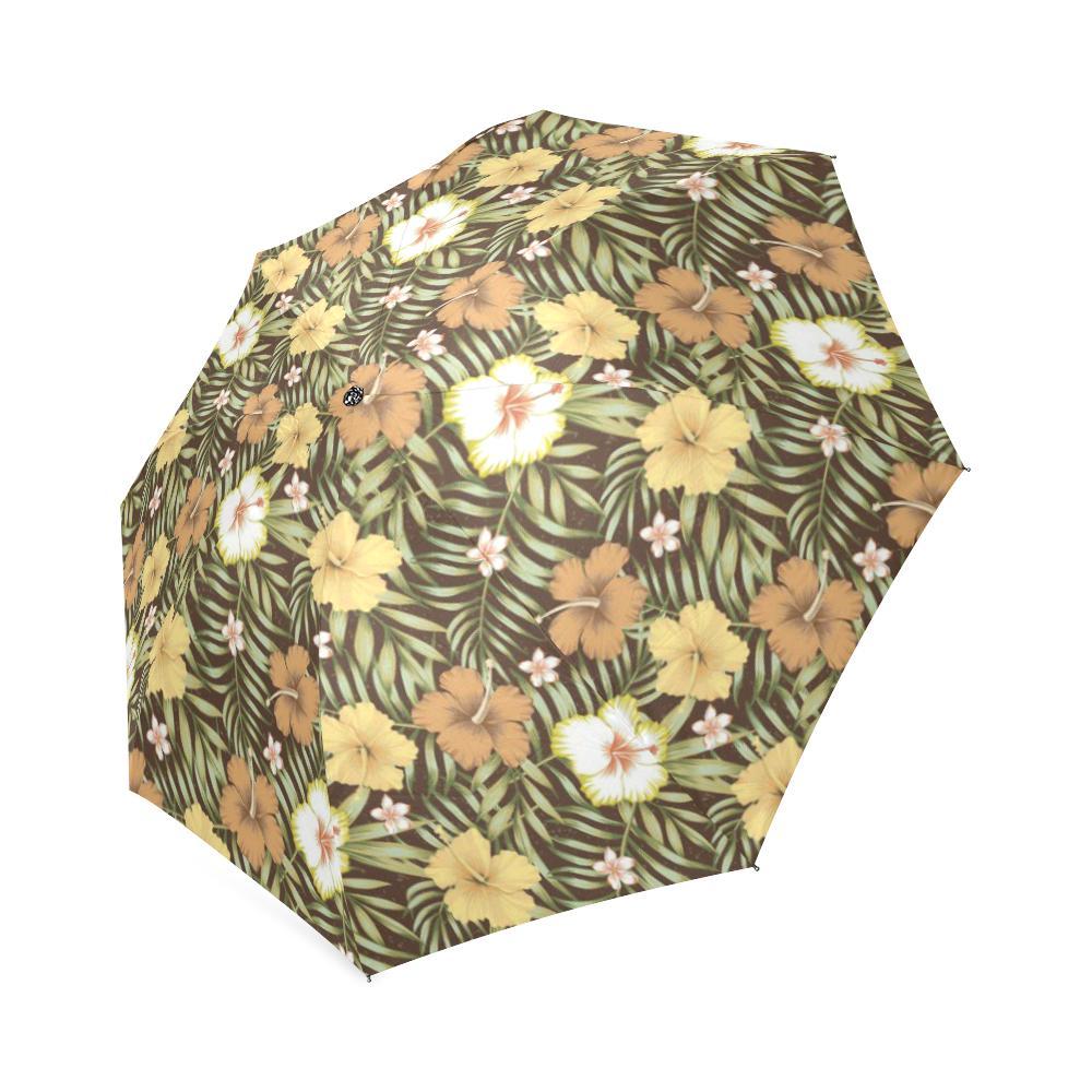Vintage Hawaiian Floral Tropical Flower Hibiscus Palm Leaves Pattern Print Foldable Umbrella-grizzshop