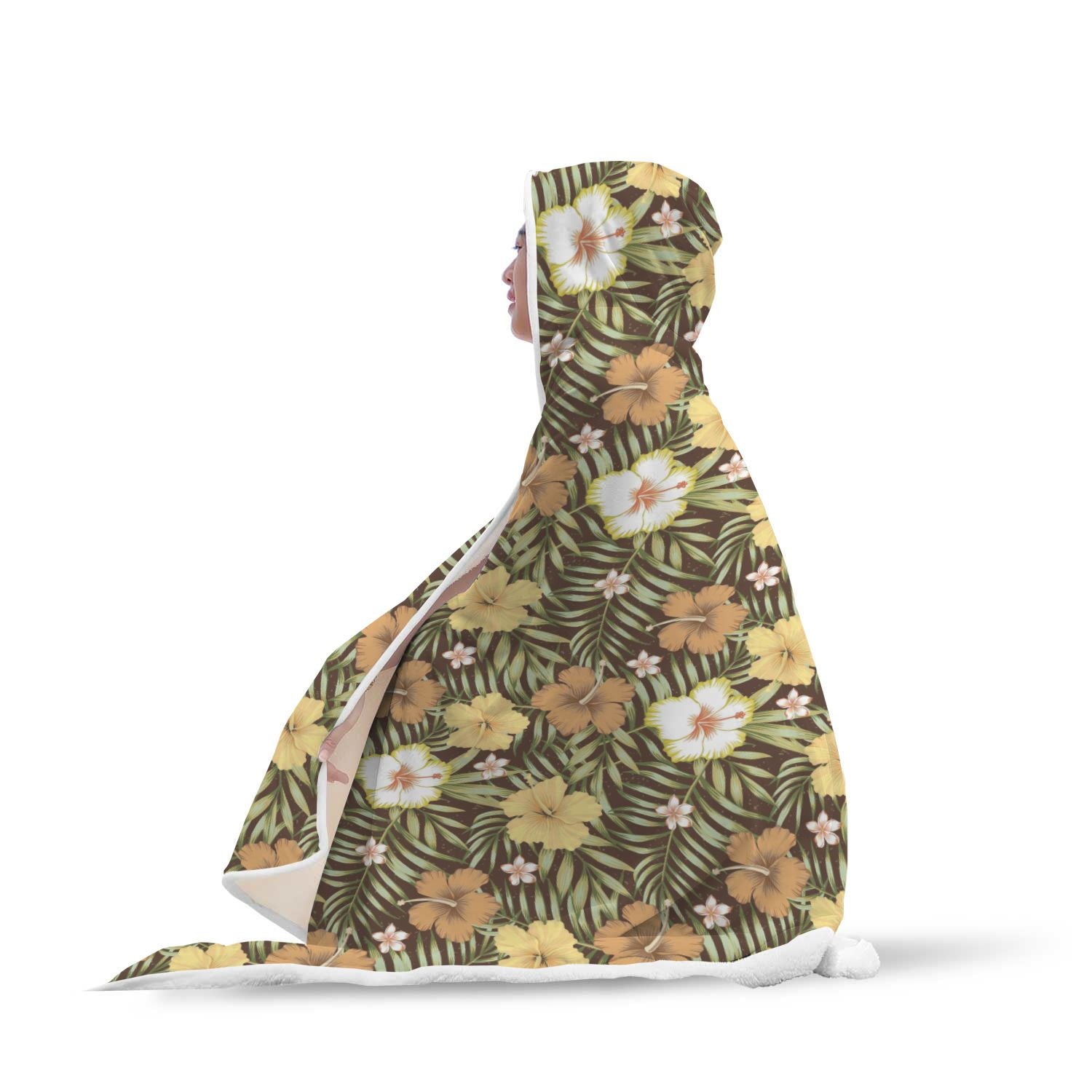 Vintage Hawaiian Floral Tropical Flower Hibiscus Palm Leaves Pattern Print Hooded Blanket-grizzshop