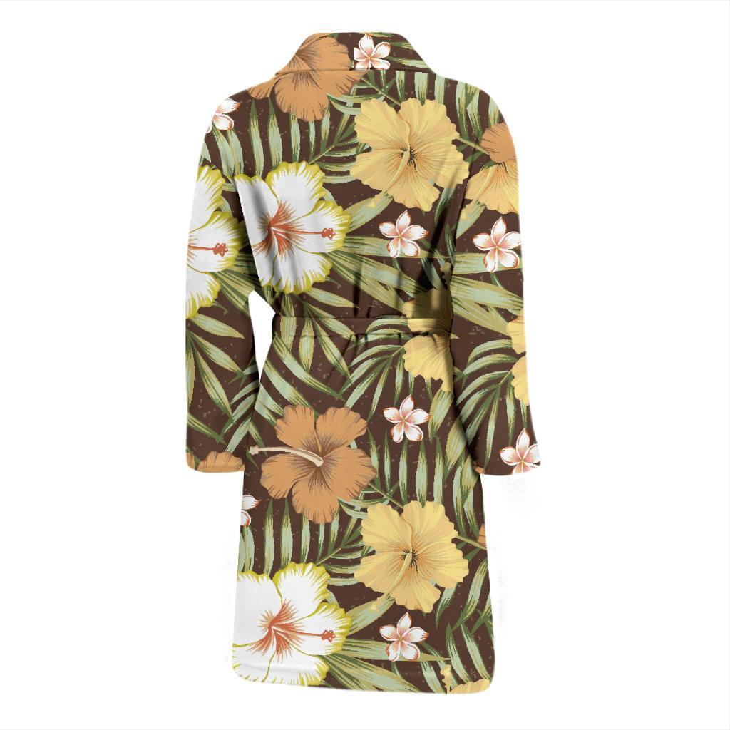 Vintage Hawaiian Floral Tropical Flower Hibiscus Palm Leaves Pattern Print Men Long Robe-grizzshop