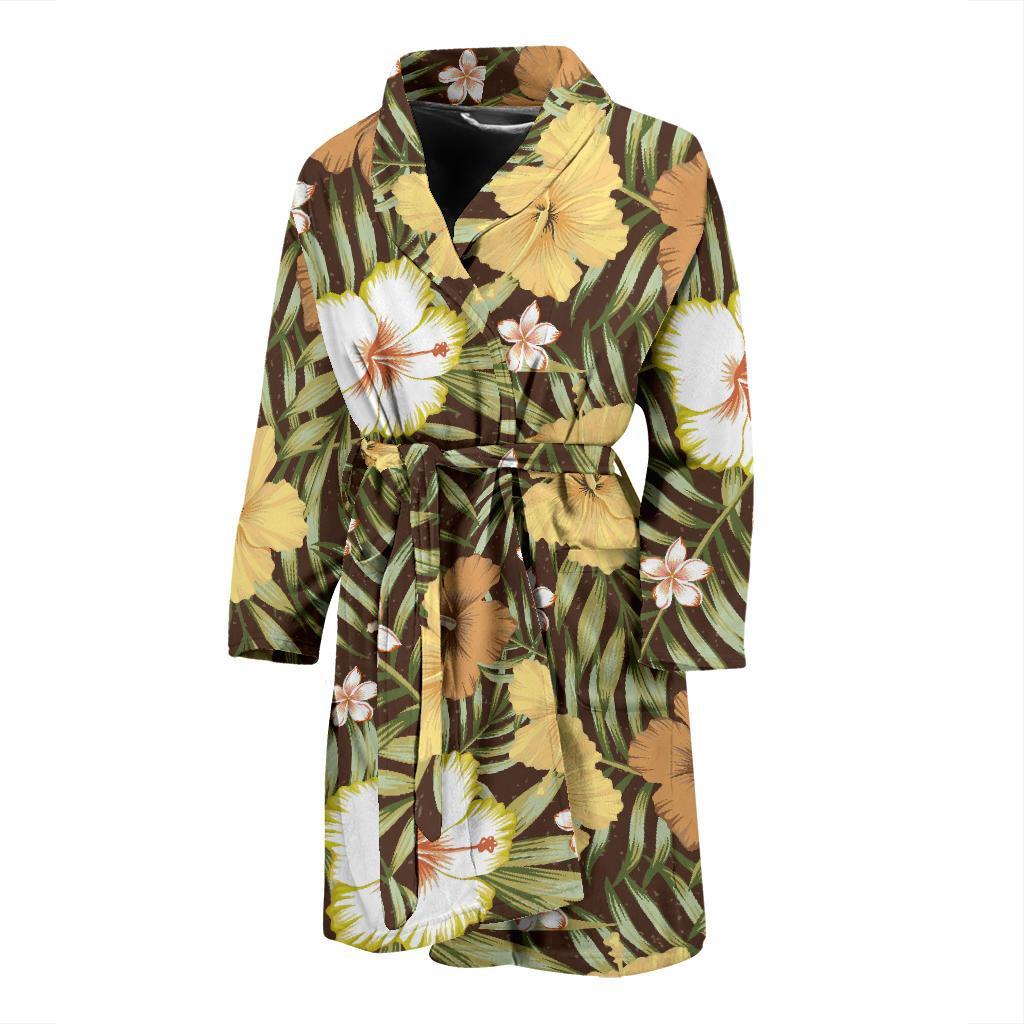 Vintage Hawaiian Floral Tropical Flower Hibiscus Palm Leaves Pattern Print Men Long Robe-grizzshop