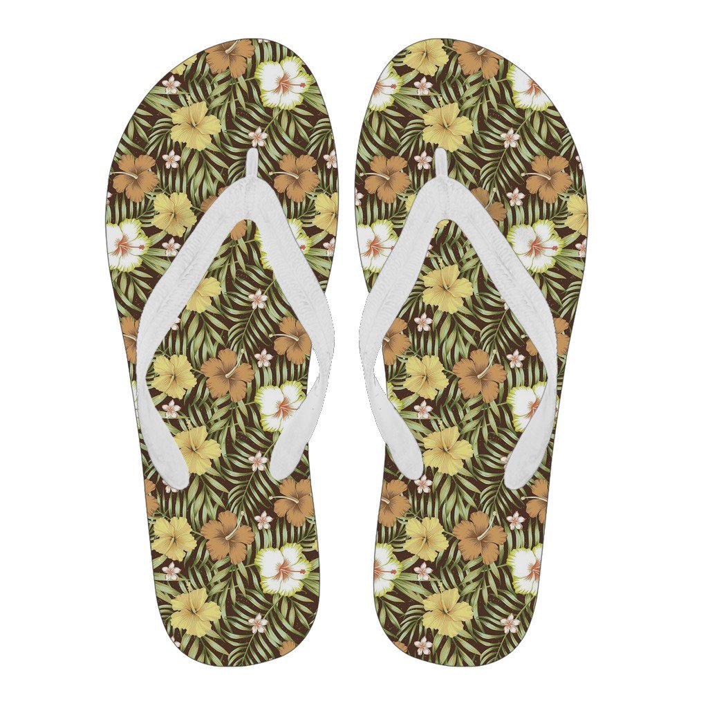 Vintage Hawaiian Floral Tropical Flower Hibiscus Palm Leaves Pattern Print Men & Women Flip Flops-grizzshop