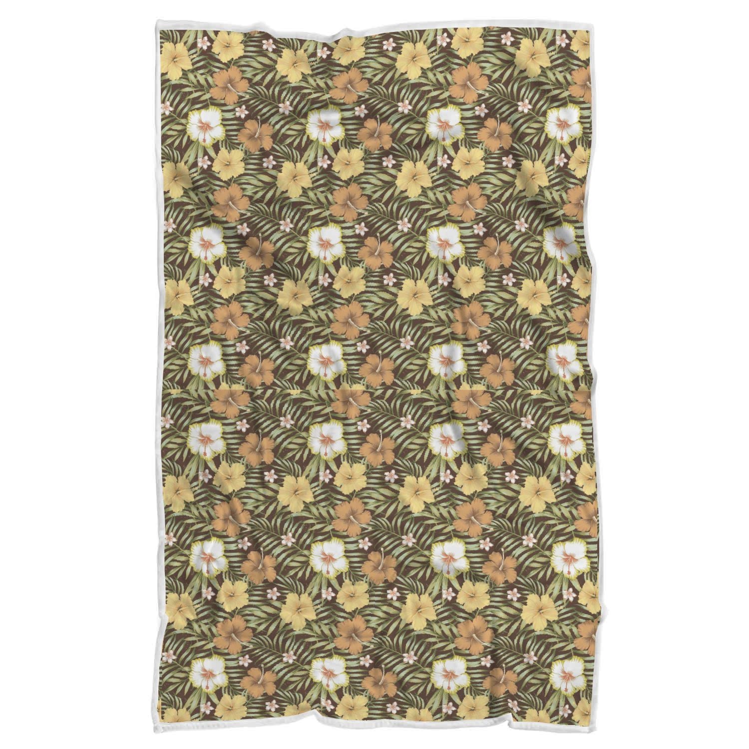 Vintage Hawaiian Floral Tropical Flower Hibiscus Palm Leaves Pattern Print Throw Blanket-grizzshop