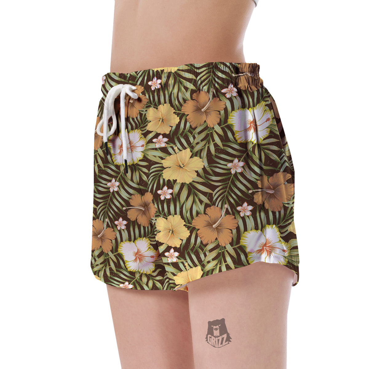 Vintage Hawaiian Floral Tropical Flower Hibiscus Palm Leaves Pattern Print Women's Shorts-grizzshop