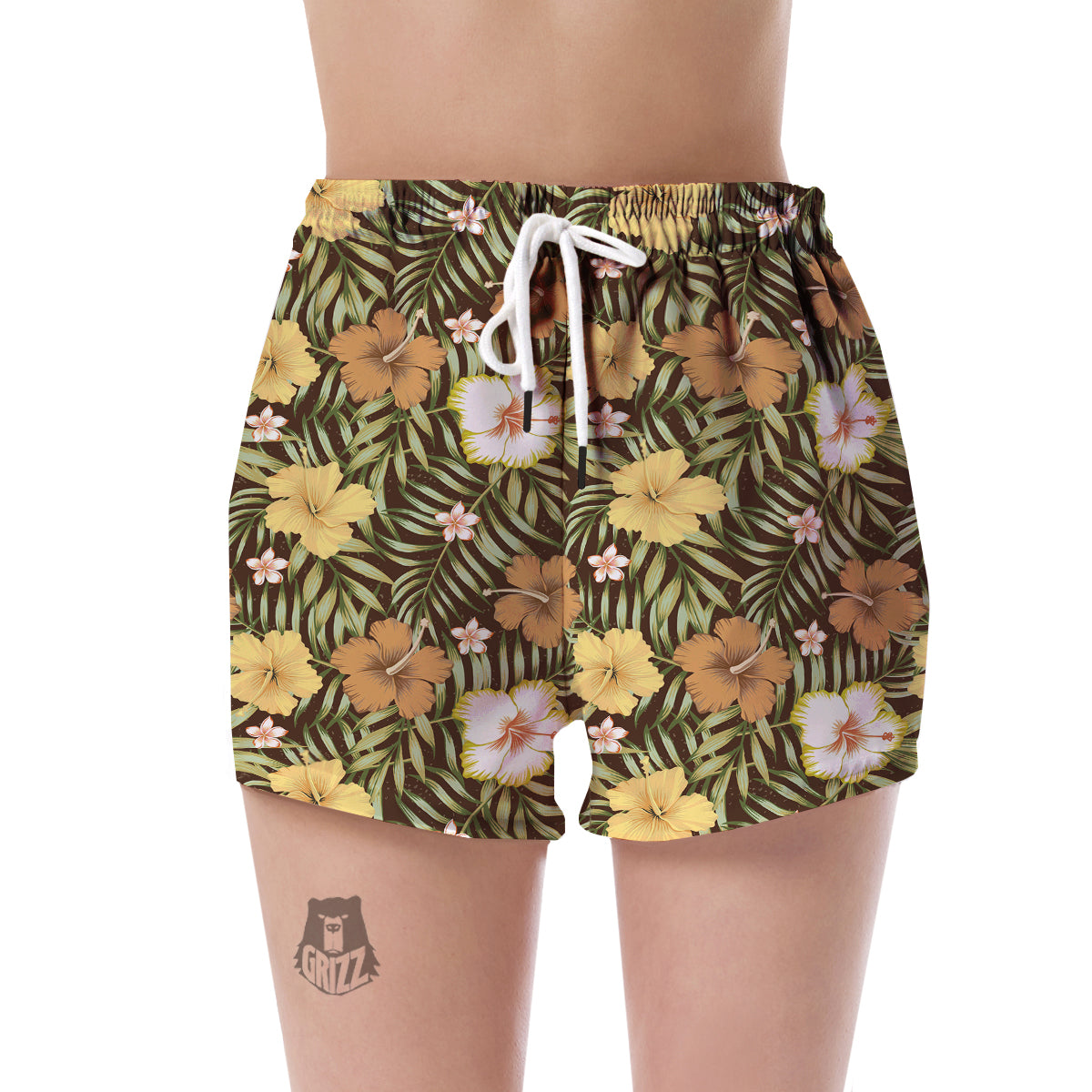 Vintage Hawaiian Floral Tropical Flower Hibiscus Palm Leaves Pattern Print Women's Shorts-grizzshop