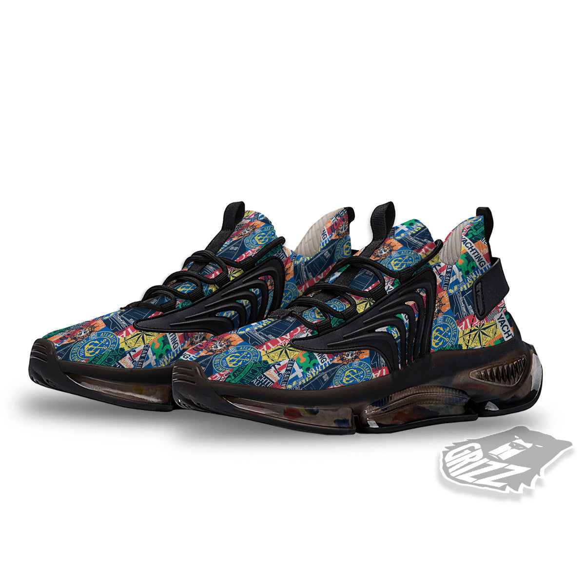 Vintage Nautical Style Colorful Print Pattern Black Gym Shoes-grizzshop