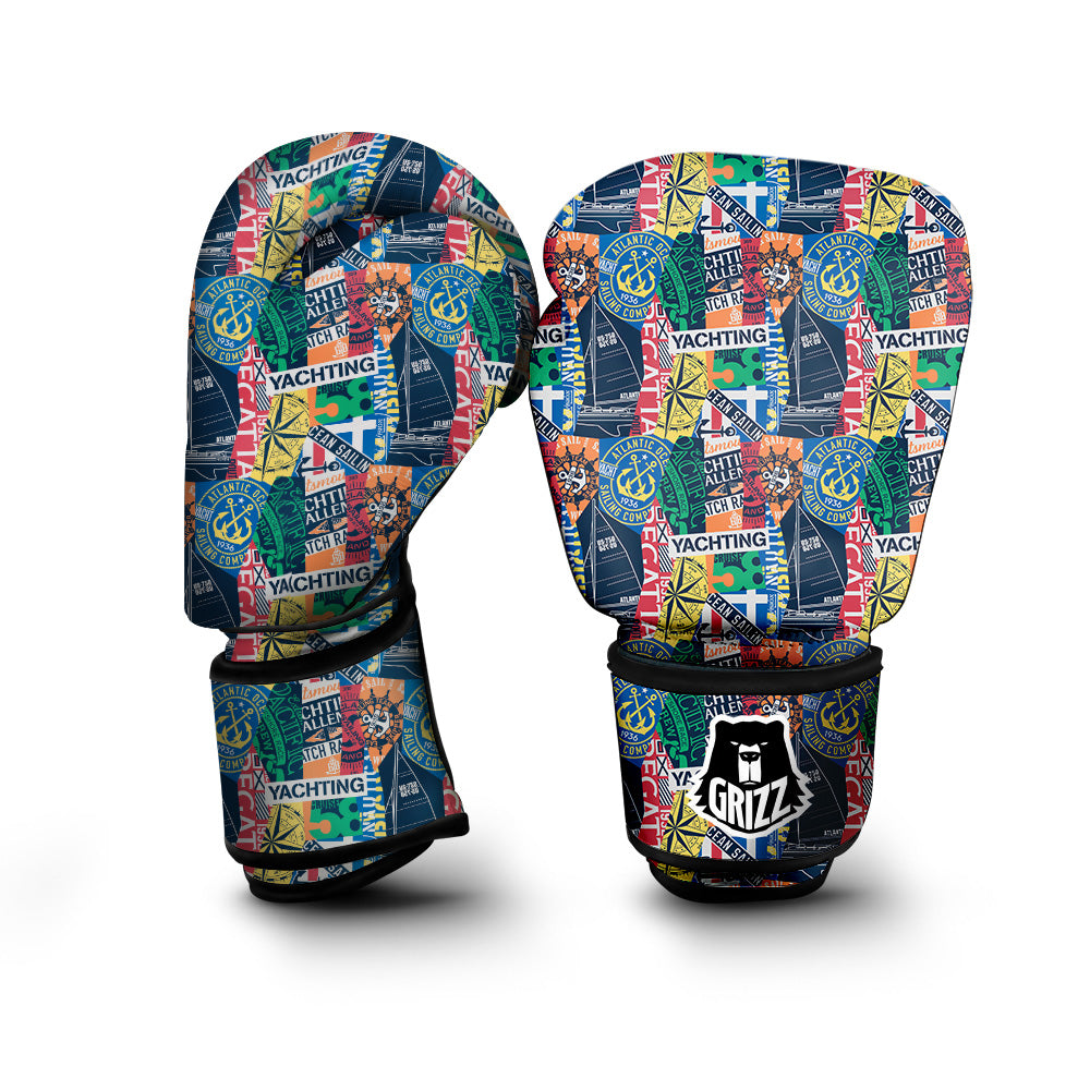 Vintage Nautical Style Colorful Print Pattern Boxing Gloves-grizzshop