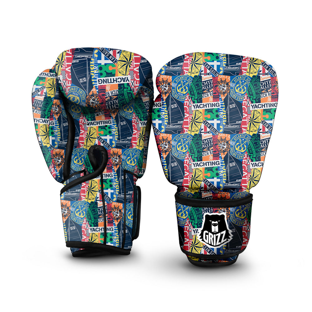 Vintage Nautical Style Colorful Print Pattern Boxing Gloves-grizzshop
