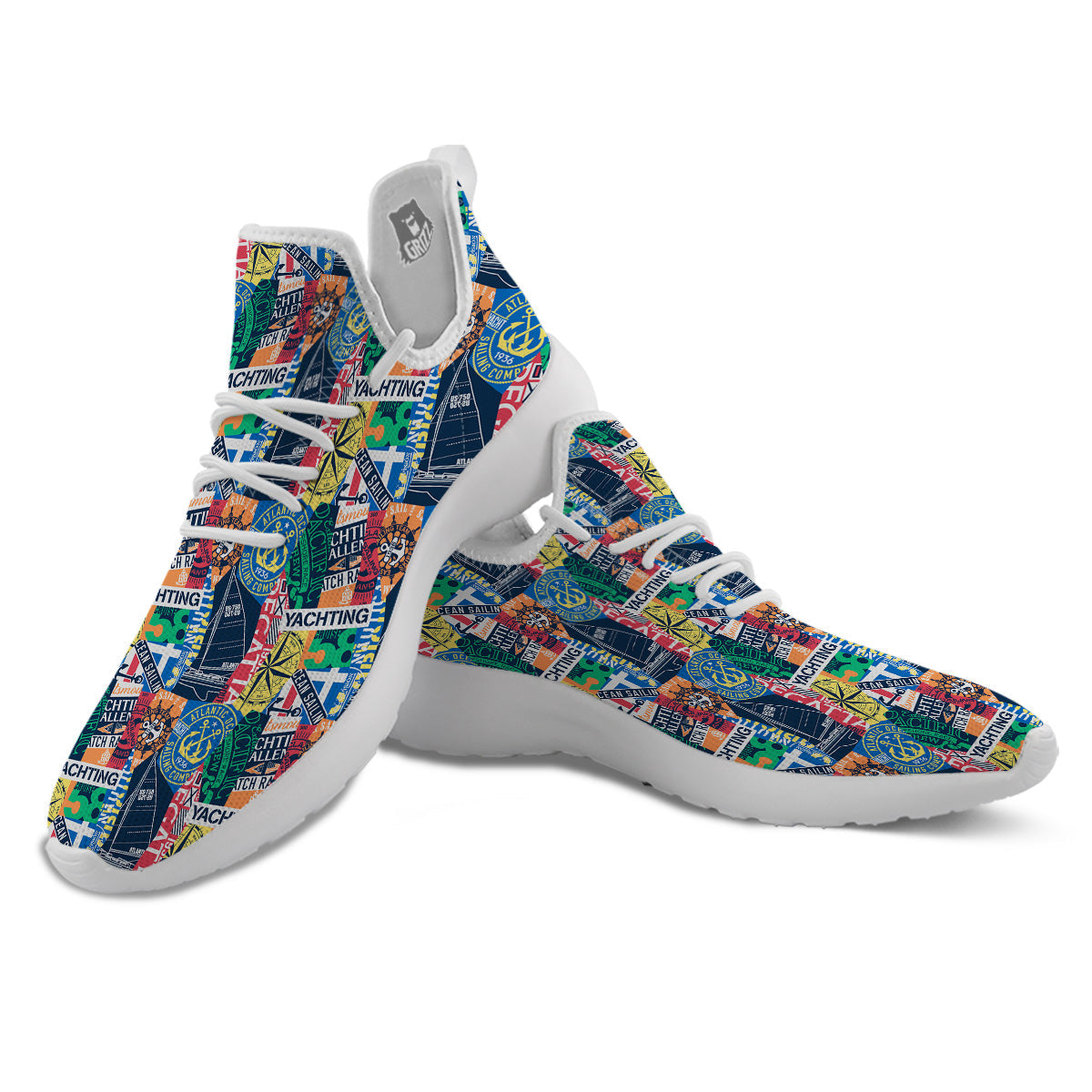 Vintage Nautical Style Colorful Print Pattern White Athletic Shoes-grizzshop