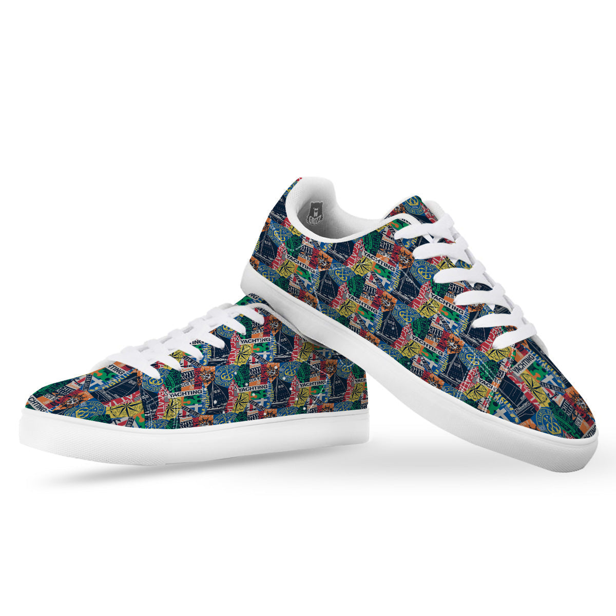 Vintage Nautical Style Colorful Print Pattern White Low Top Sneakers-grizzshop