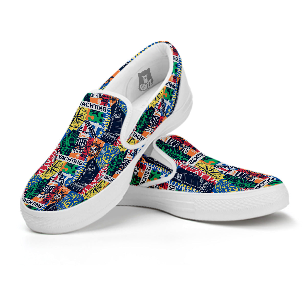 Vintage Nautical Style Colorful Print Pattern White Slip On Shoes-grizzshop