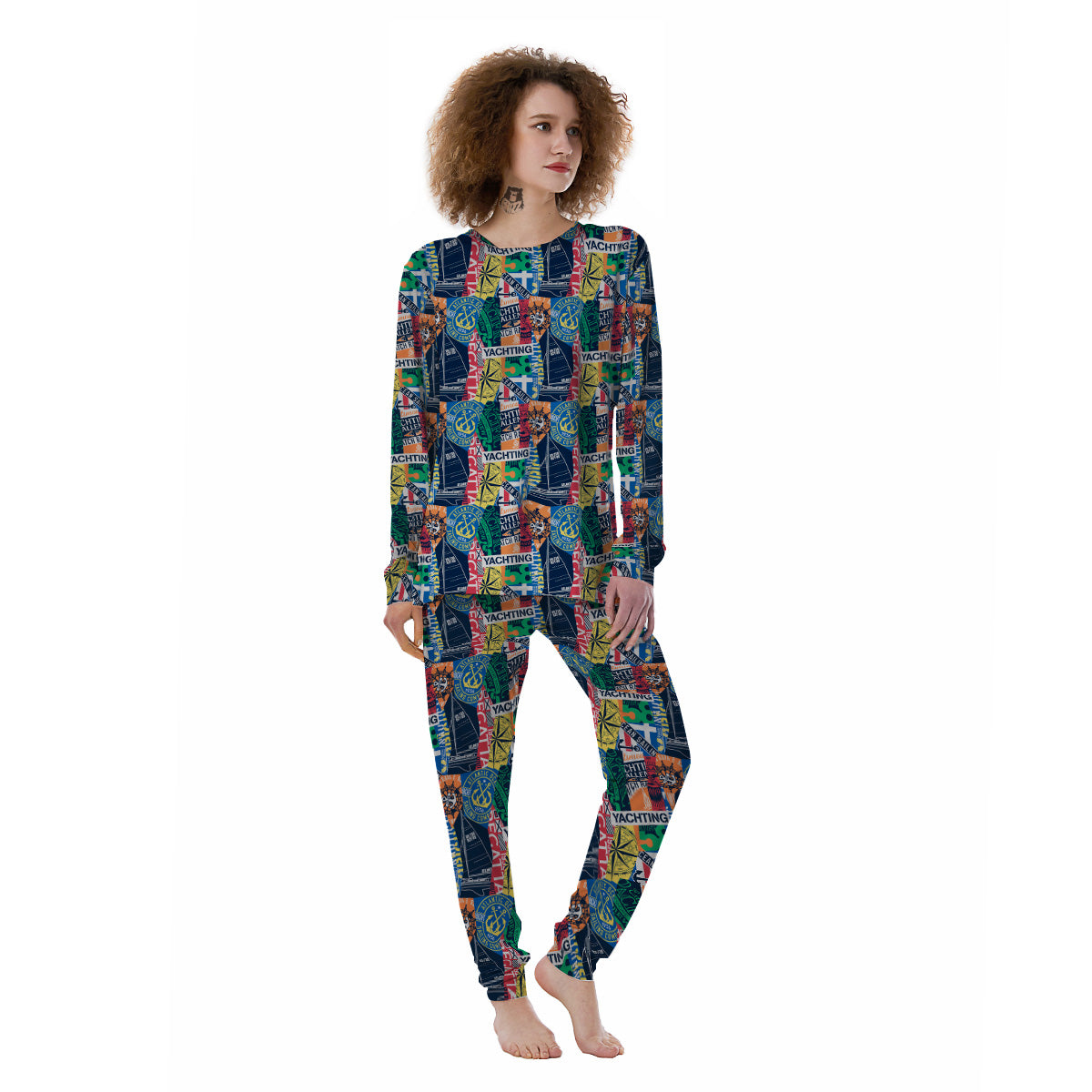 Vintage Nautical Style Colorful Print Pattern Women's Pajamas-grizzshop