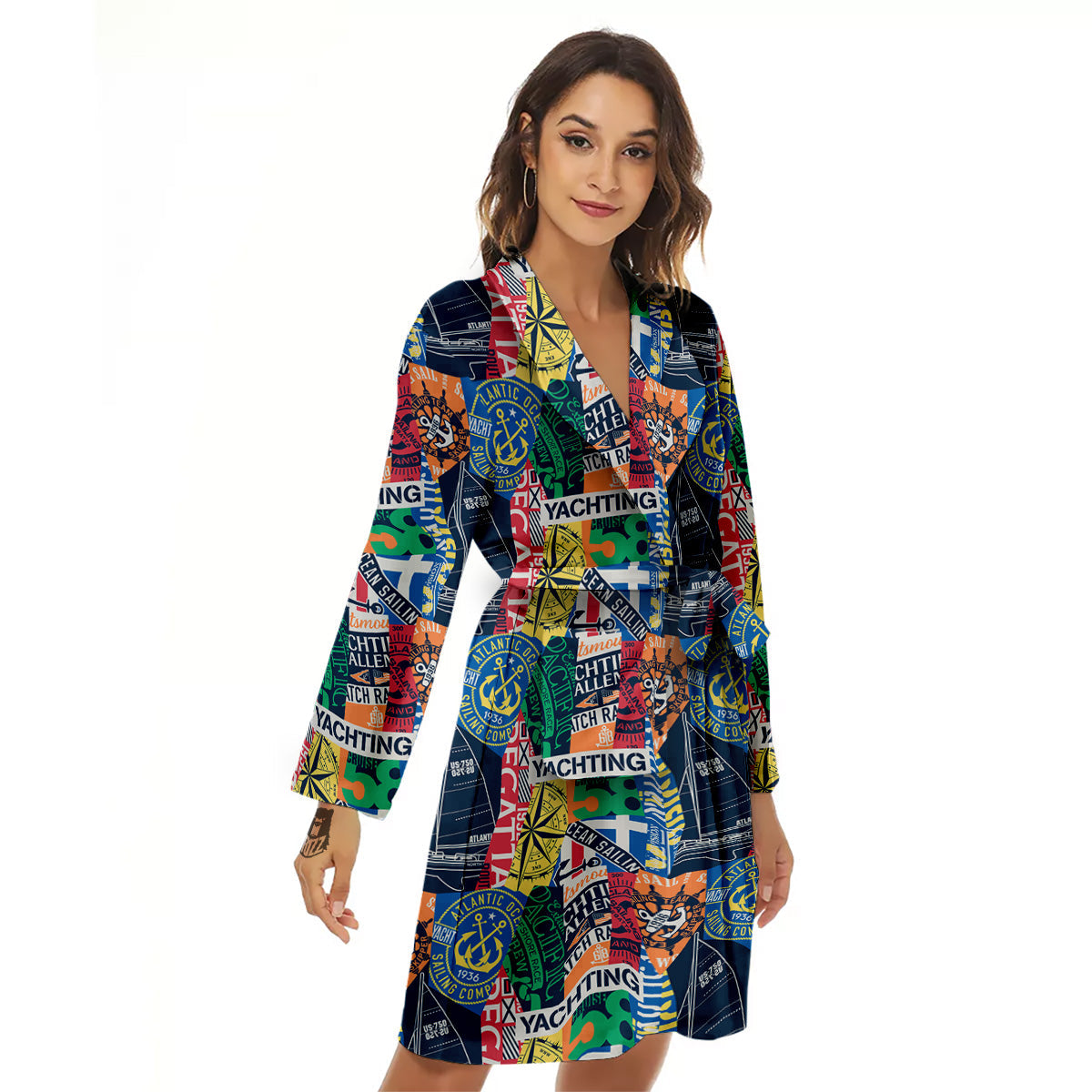 Vintage Nautical Style Colorful Print Pattern Women's Robe-grizzshop
