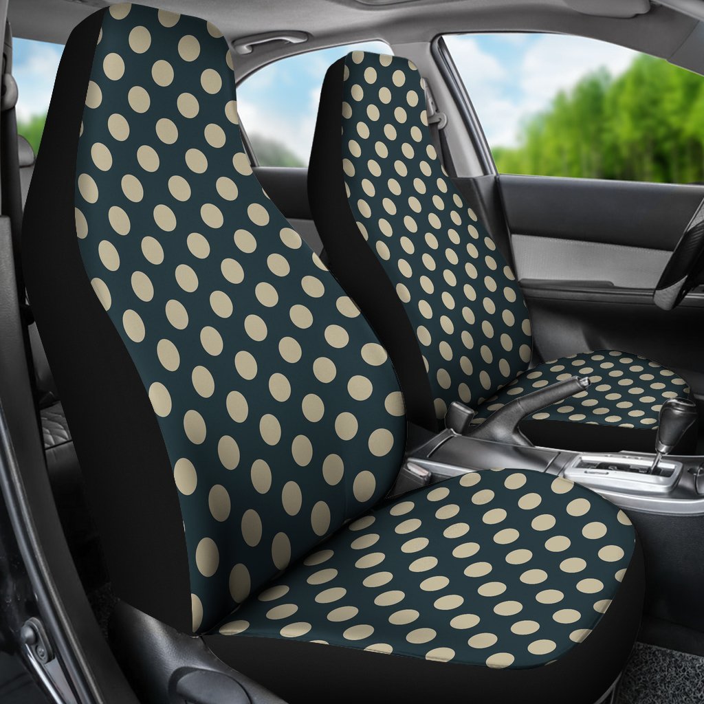 Vintage Navy Blue White Cream Polka dot Universal Fit Car Seat Cover-grizzshop