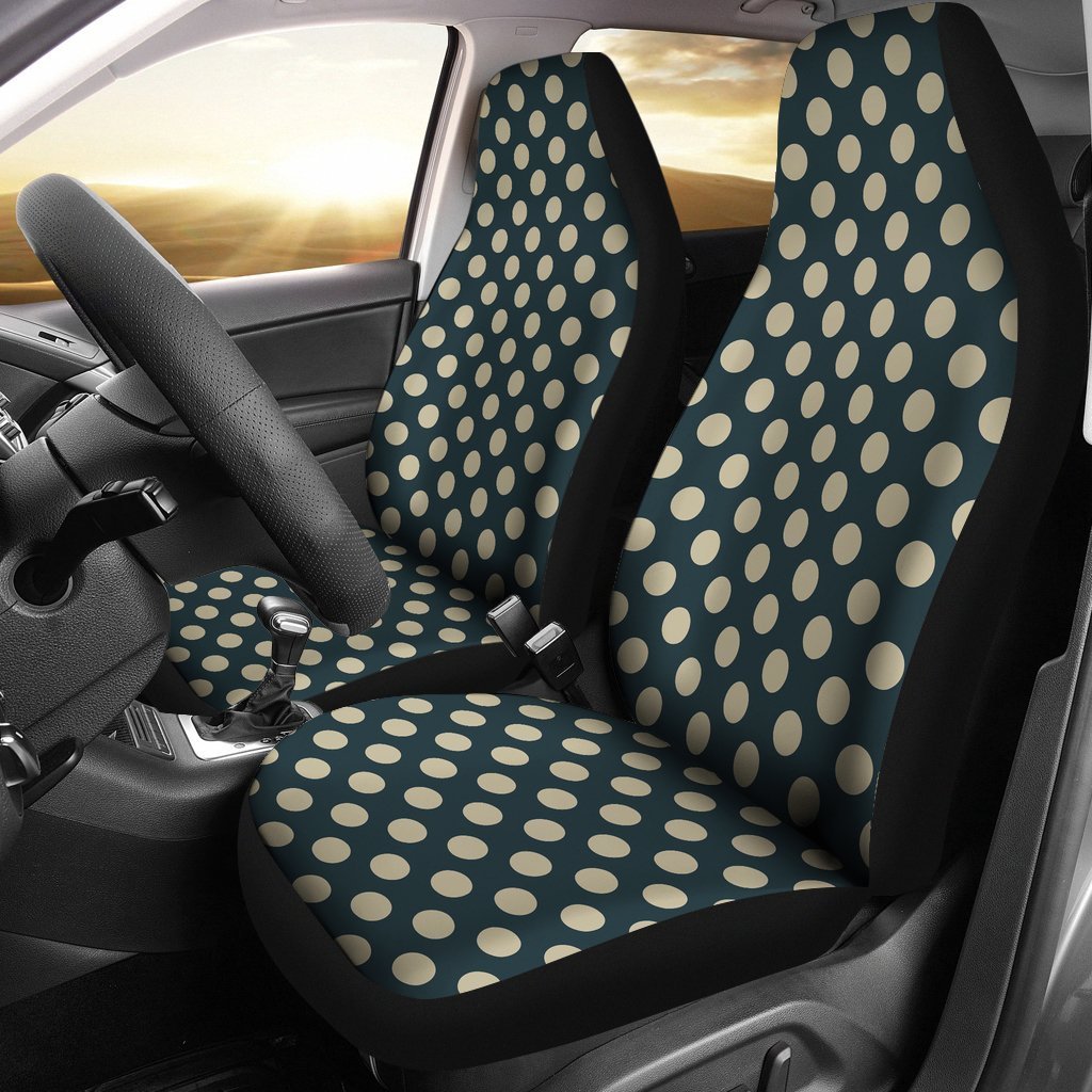Vintage Navy Blue White Cream Polka dot Universal Fit Car Seat Cover-grizzshop