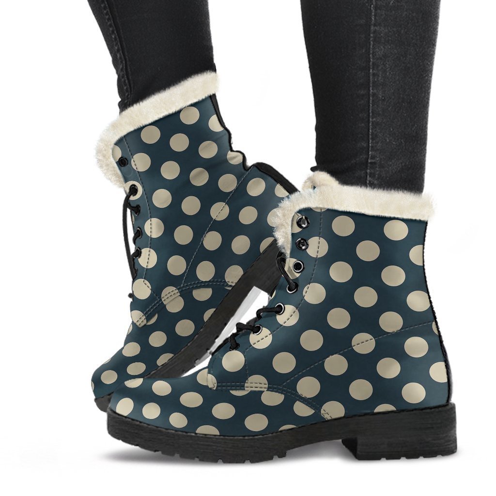 Vintage Navy Blue White Polka dot Pattern Print Comfy Winter Boots-grizzshop