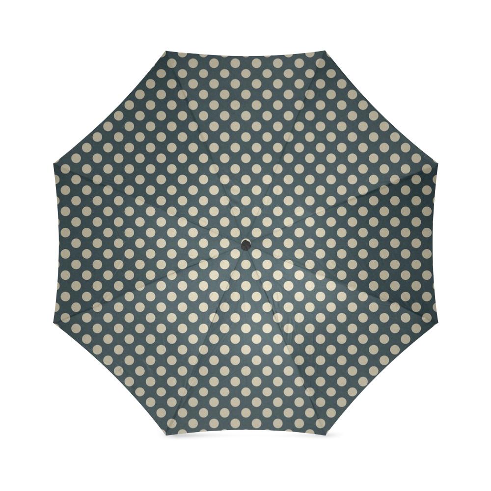 Vintage Navy Blue White Polka dot Pattern Print Foldable Umbrella-grizzshop