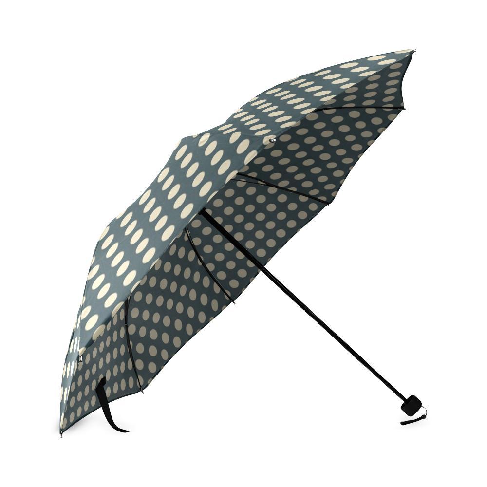 Vintage Navy Blue White Polka dot Pattern Print Foldable Umbrella-grizzshop