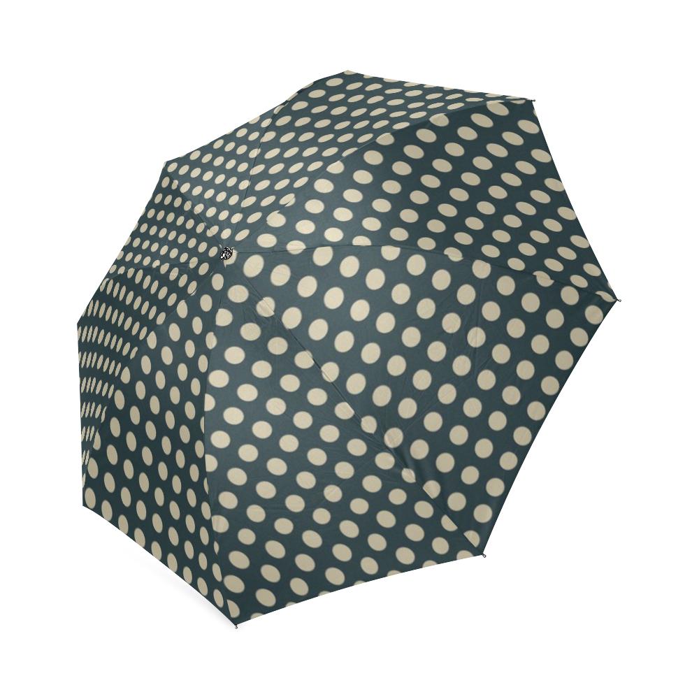 Vintage Navy Blue White Polka dot Pattern Print Foldable Umbrella-grizzshop