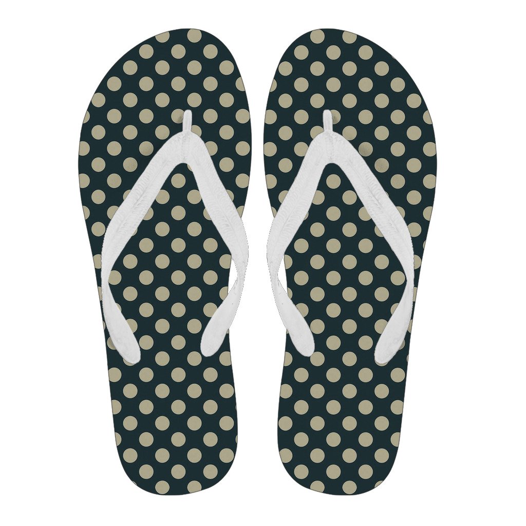 Vintage Navy Blue White Polka dot Pattern Print Men & Women Flip Flops-grizzshop