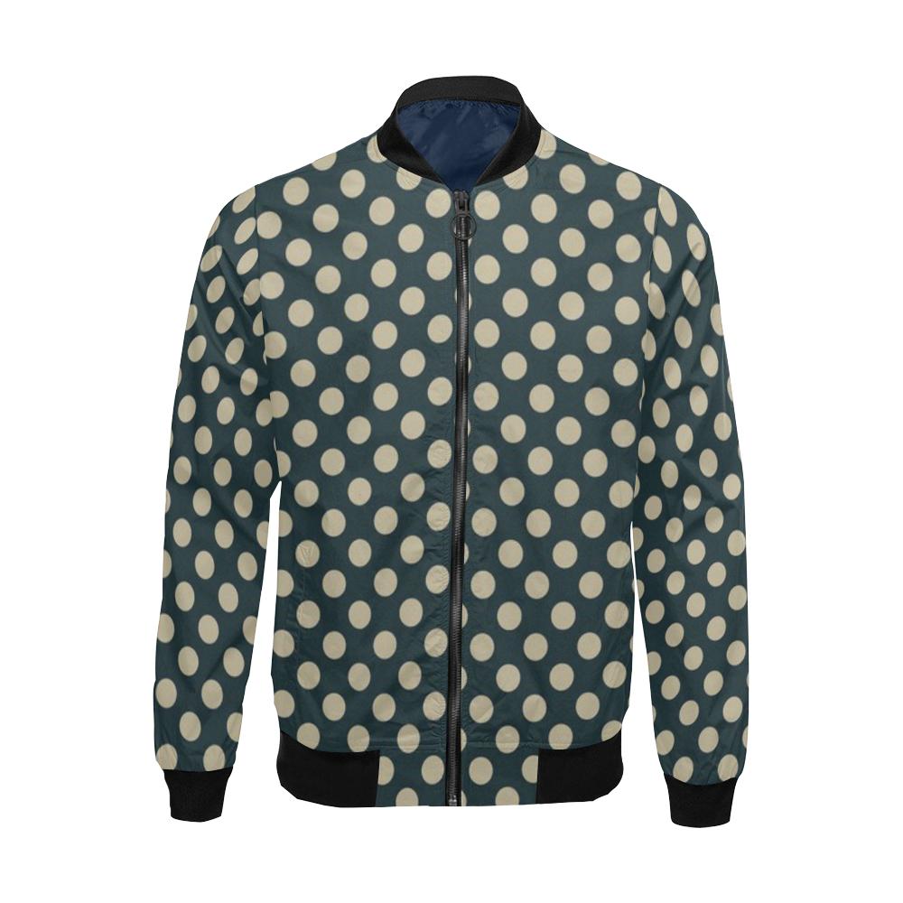 Vintage Navy Blue White Polka dot Pattern Print Men's Bomber Jacket-grizzshop