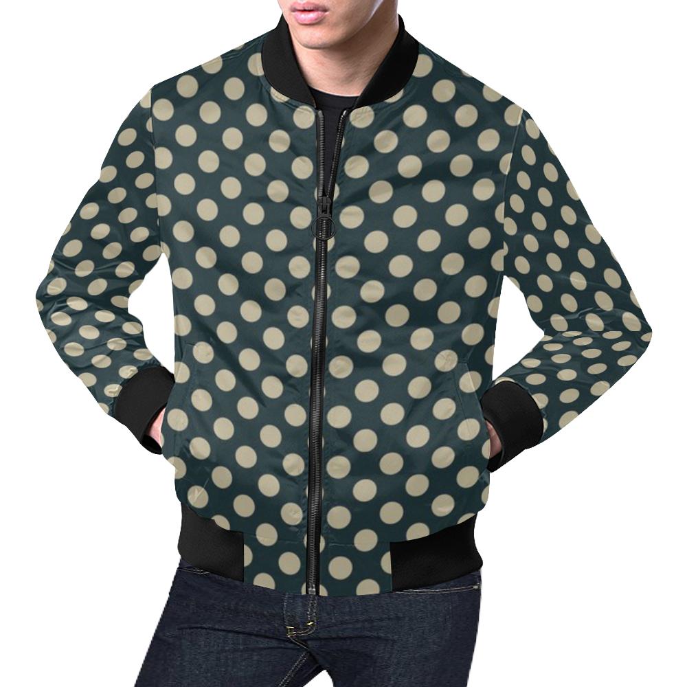 Vintage Navy Blue White Polka dot Pattern Print Men's Bomber Jacket-grizzshop
