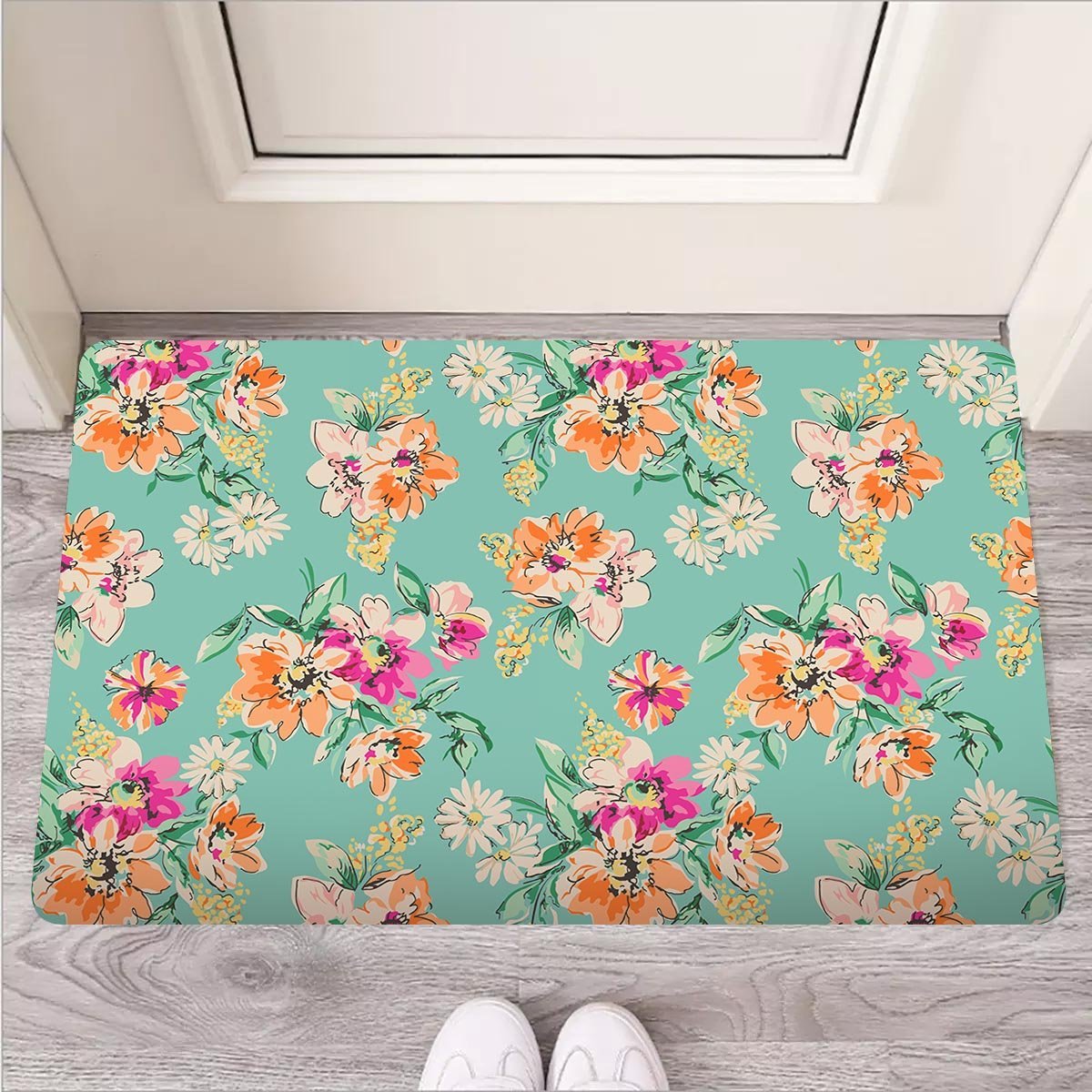 Vintage Pastel Floral Print Door Mat-grizzshop