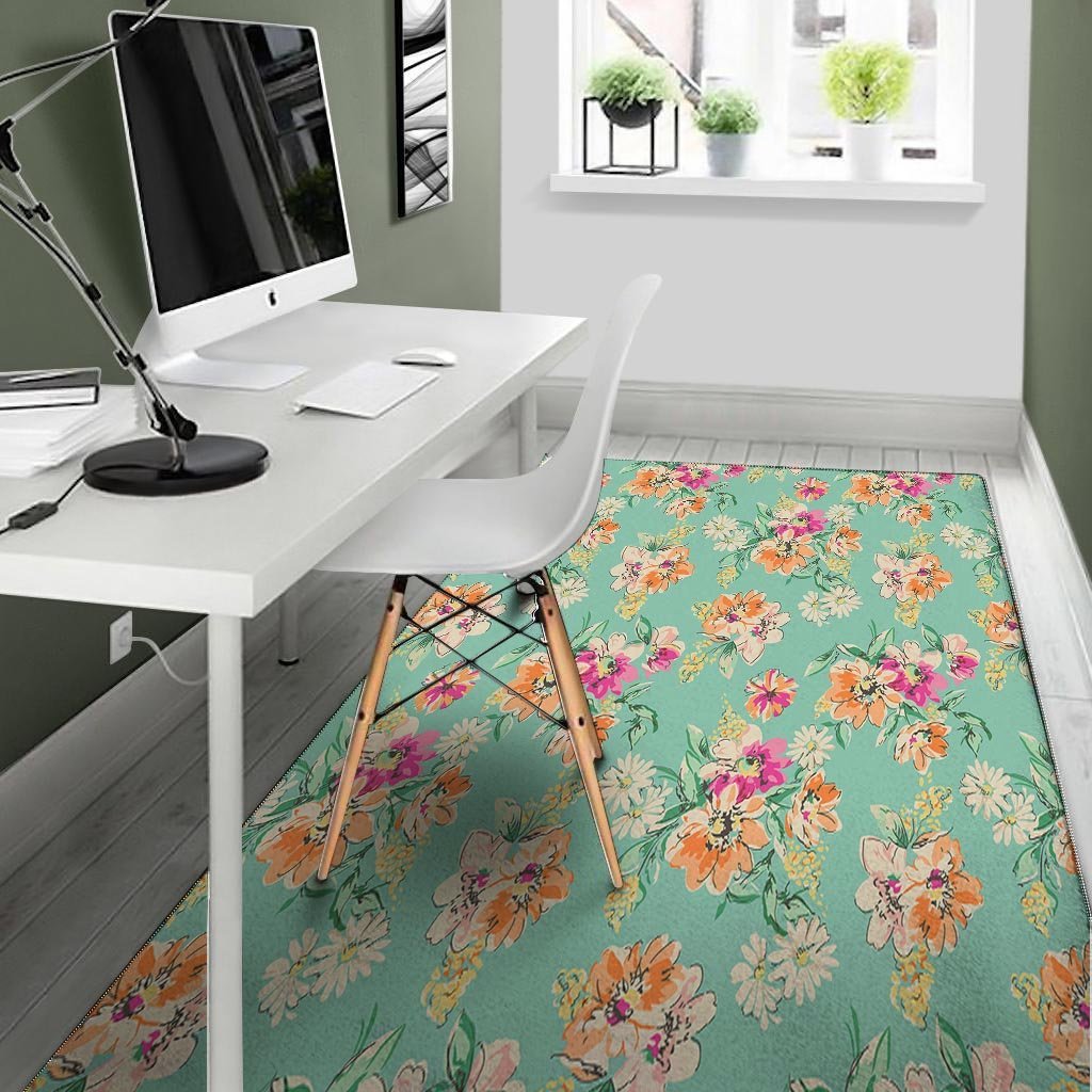 Vintage Pastel Floral Print Floor Mat-grizzshop