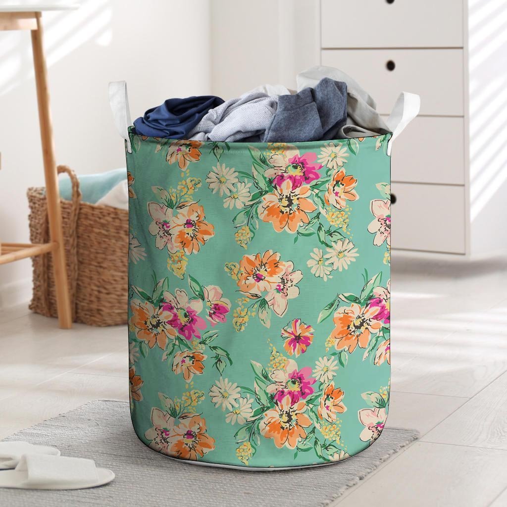 Vintage Pastel Floral Print Laundry Basket-grizzshop